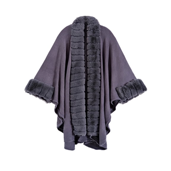 Women's Classic Plus Size Knitted Cape Shawl Jacket, Gray