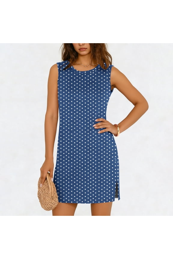 Women's Classic Polka Dot Print Mini Dress Sleeveless Crew Neck A-Line Silhouette Casual Summer Tank Dress Retro Style Breathable Comfort Sundress For Daily Outing