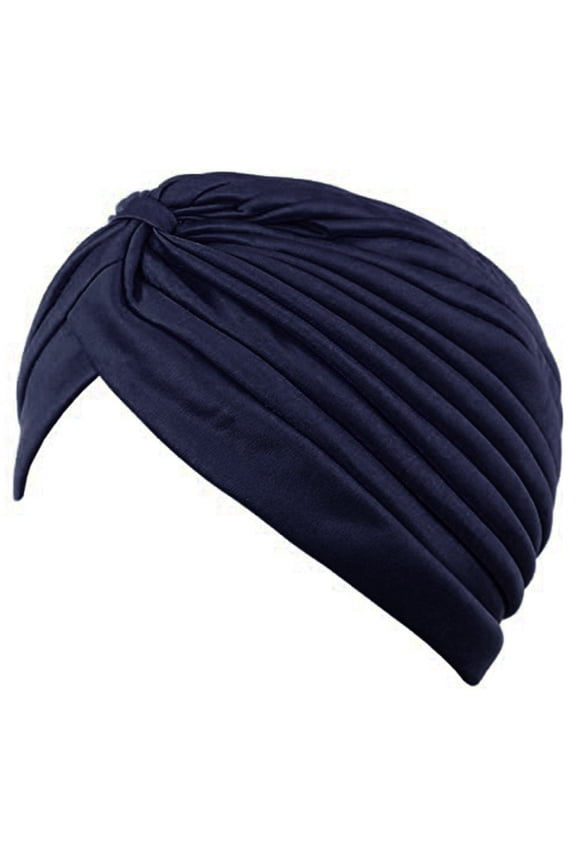 Women's Classic Pull-On Turban Hijab, One Size Fits Most Modest Headscarf for Daily Wear, Muslim Head Cover and Comfortable Head Wrap-Navy