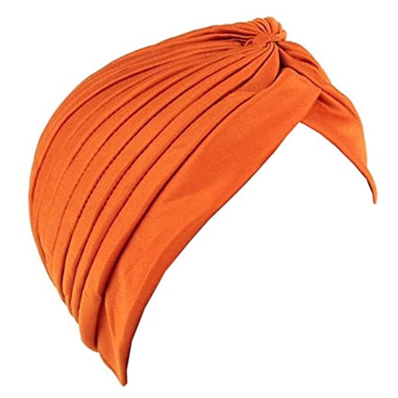 Women's Classic Pull-On Turban Hijab, One Size Fits Most Modest Headscarf for Daily Wear, Muslim Head Cover and Comfortable Head Wrap-Orange