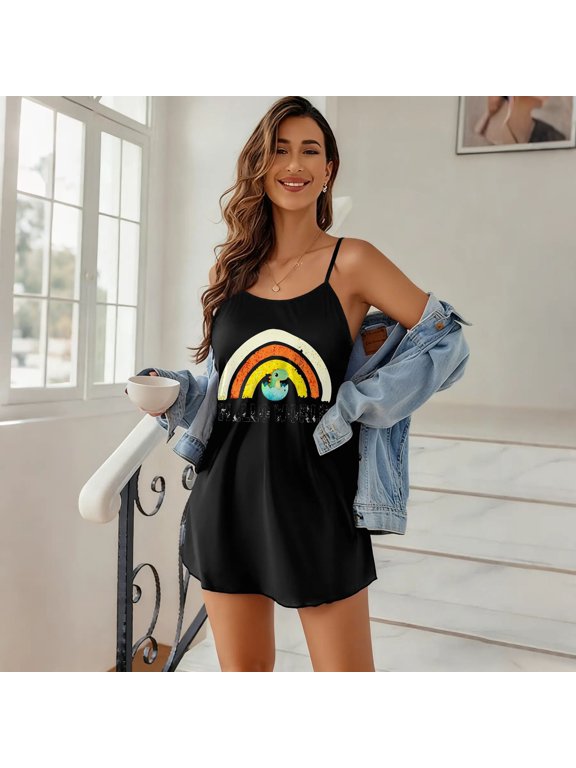 Women's Classic Rainbow Graphic Cami Nightgown, Spaghetti Strap Sleeveless Sleep Dress