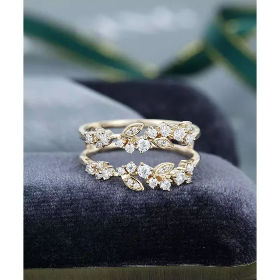 Women's Classic Ring 2Ct Round Cut Simulated Diamond Enhancer Wrap Engagement Ring 14K Yellow Gold Plated 925 Silver