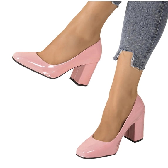 Women's Classic Round Toe Pumps Office Dress Shoes Women Chunky Block High Heel Slip-on Close Toe Shoes Summer Comfortable Work Shoes