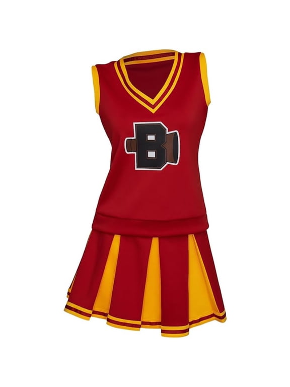 Women's Classic Sabrina Red Cheerleader Outfit High School Musical Cheer Uniform Cheerleading Outfit - Varsity Top & Pleated Skirt Set
