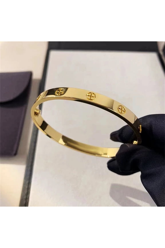 Women’s Classic Screw Design Bangle, Polished Stainless Steel Bracelet, Rose Gold/Gold Tone, Hypoallergenic Fashion Jewelry