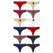 Womens Classic Sexy Lace G-String Thongs with Bow Multicolor 12 Pack M