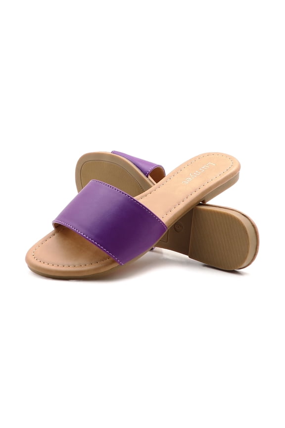 Women's Classic Slide Sandals Faux Leather Footbed Casual Flat Slip-On