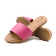 thumbnail image 1 of Women's Classic Slide Sandals Faux Leather Tan Footbed Casual Flat Slip-On, 1 of 6