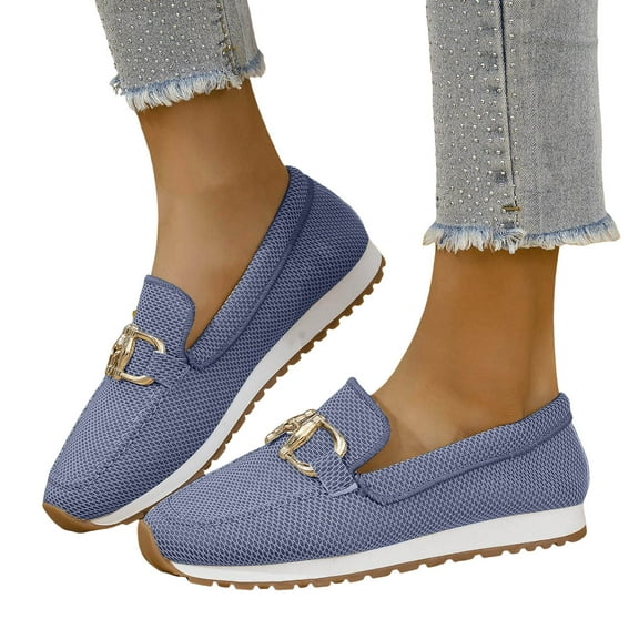 Women's Classic Slip on Penny Loafers Walking Shoes Soft Breathable Mesh Platform Casual Flats Dress Shoes