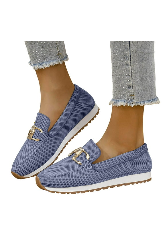 Women's Classic Slip on Penny Loafers Walking Shoes Soft Breathable Mesh Platform Casual Flats Dress Shoes
