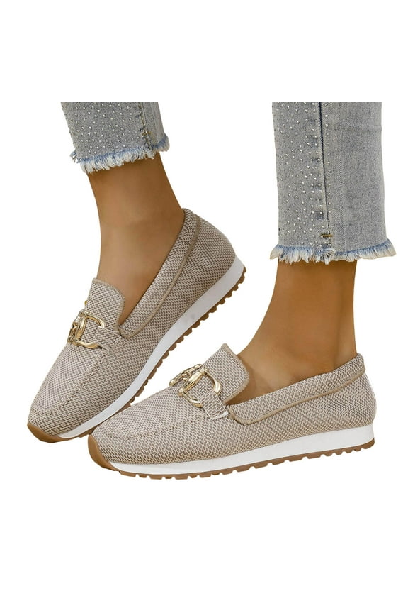 Women's Classic Slip on Penny Loafers Walking Shoes Soft Breathable Mesh Platform Casual Flats Dress Shoes