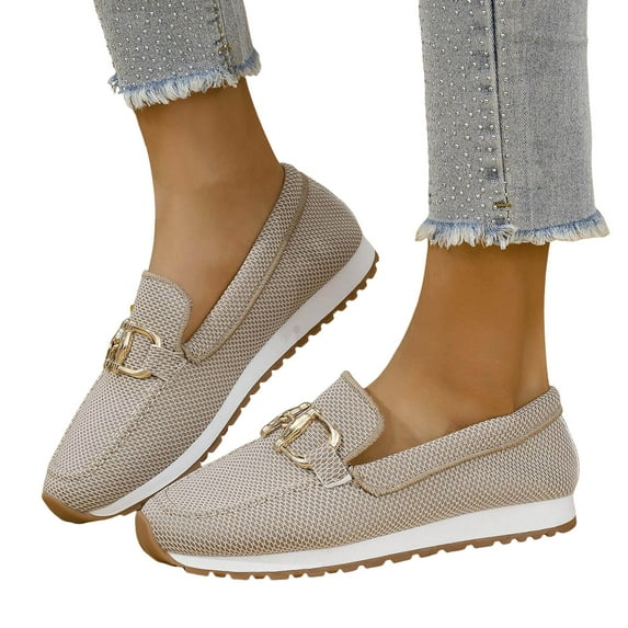 Women's Classic Slip on Penny Loafers Walking Shoes Soft Breathable Mesh Platform Casual Flats Dress Shoes