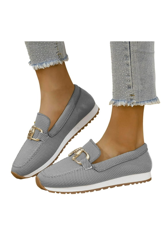 Women's Classic Slip on Penny Loafers Walking Shoes Soft Breathable Mesh Platform Casual Flats Dress Shoes