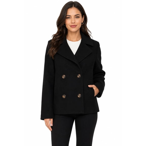 Women's Classic Soft Felt Short Peacoat Long Sleeve Solid Coat