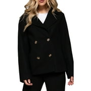 FASHIONSTREAM Women's Classic Soft Felt Short Peacoat Long Sleeve Solid Coat