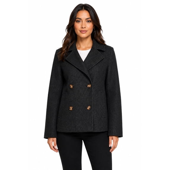 Women's Classic Soft Felt Short Peacoat Long Sleeve Solid Coat