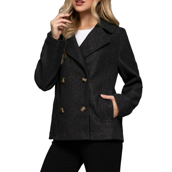 Women's Classic Soft Felt Short Peacoat Long Sleeve Solid Coat
