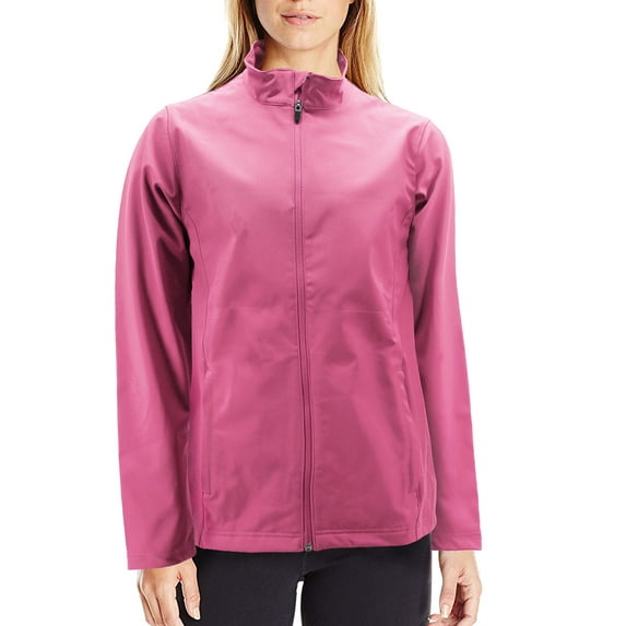 Women's Classic Soft Shell Water Resistant Fleece Lined Zipper Track Jacket (Charity Pink, XL)