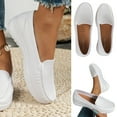 thumbnail image 1 of Women's Classic Solid Color Flat Casual Slip On Outdoor White Faux Leather Shoes White qILAKOG Size 7, 1 of 6