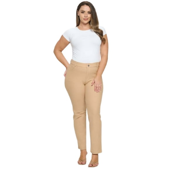 Women's Classic Solid Straight Leg Jeggings-Plus Size, Camel, 3XL