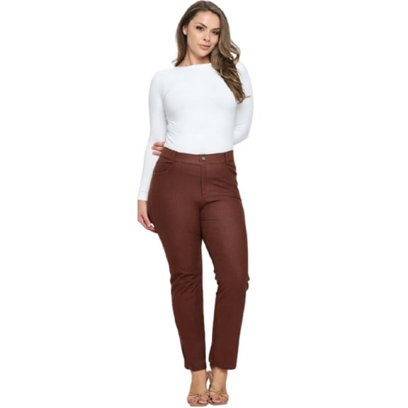 Women's Classic Solid Straight Leg Jeggings-Plus Size, Coffee, XL