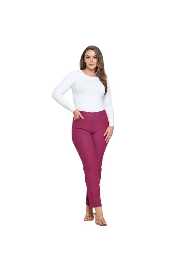 Women's Classic Solid Straight Leg Jeggings-Plus Size, Plum, XL