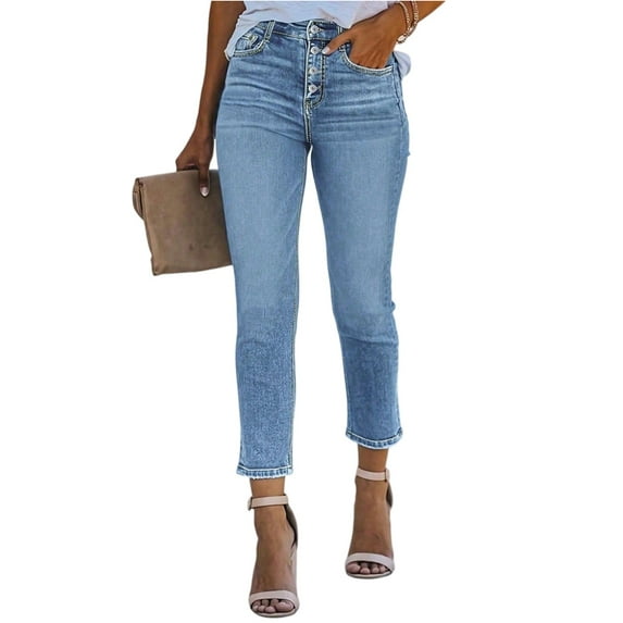 Women's Classic Straight Leg Jeans, Mid-Stretch Denim Pants with Casual Slim Fit & Everyday Versatility,Light Blue XL