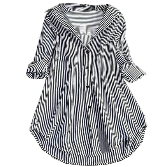 Women's Classic Striped Button-Down Shirt Casual Fashion V-Neck top