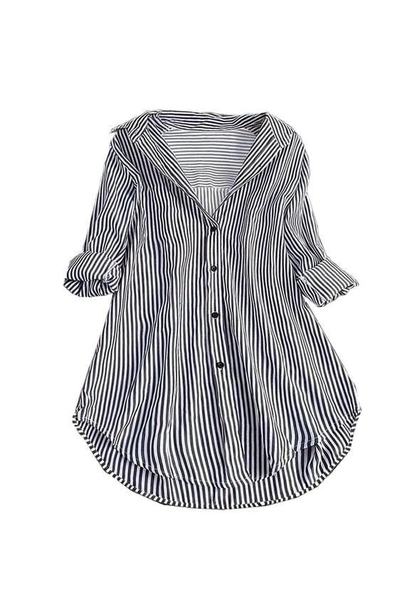 Women's Classic Striped Button-Down Shirt Casual Fashion V-Neck top