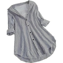 Women's Classic Striped Button-Down Shirt Casual Fashion V-Neck top
