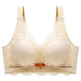 thumbnail image 1 of Women's Classic T-Shirt Bra Plus Size Lace Printed No Underwire Bras Bowknot Underwear Bra V-Neck Seamless Bra Feature Hook and Eye Closure Soft Bra Style Y-142 , Beige XL, 1 of 7