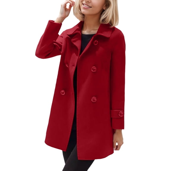 Women's Classic Trench Style Long Blend Wool Coat Double Fall Winter Outerwear Shearling Elegant Casual Timeless Versatile