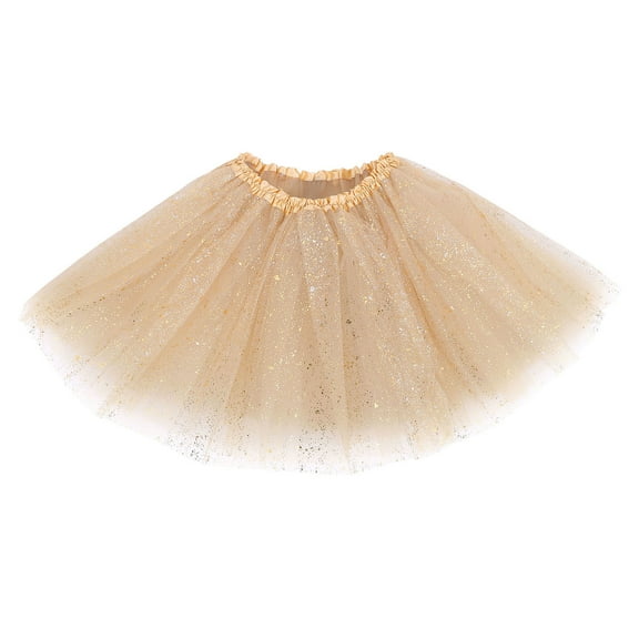 Women's Classic Triple Layered Tulle Tutu Skirt w/ Sparkling Sequin,Golden