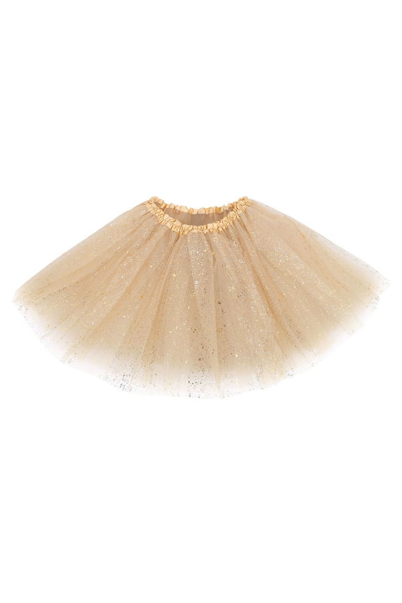 Women's Classic Triple Layered Tulle Tutu Skirt w/ Sparkling Sequin,Golden