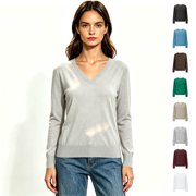 Women s Classic V Neck Long Sleeve Soft Knit Pullover Sweater, Womens , Size S-2XL