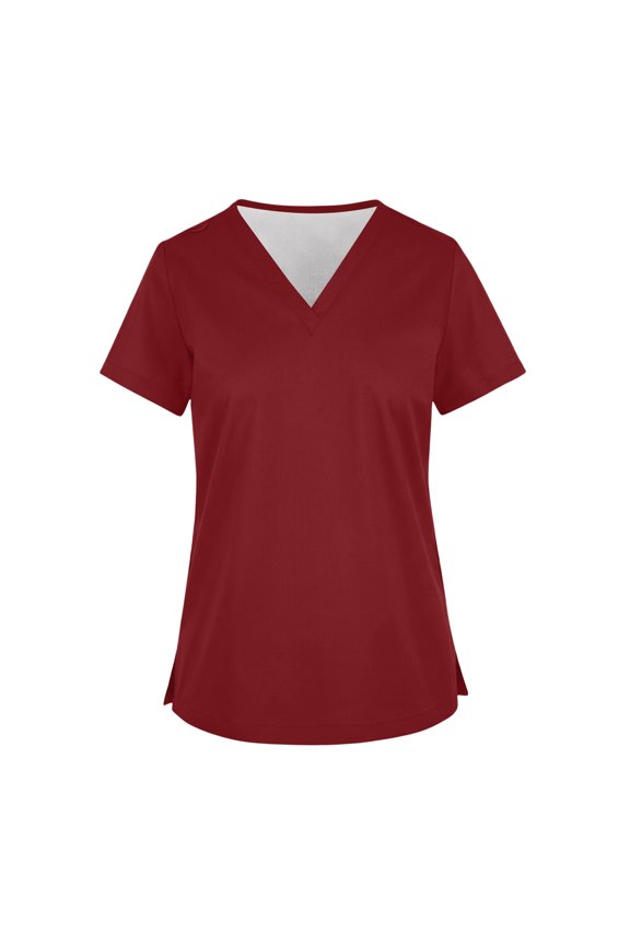 Women's Classic V-Neck Scrub Top – 4-Way Stretch Material, Breathable & Durable Everyday Wear Wine 2XL