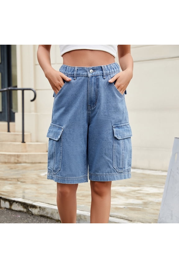 Women's Classic Washed Denim Pants, Relaxed Straight Leg for Spring Summer, Versatile Trousers for Both Work | TruHer,Blue M