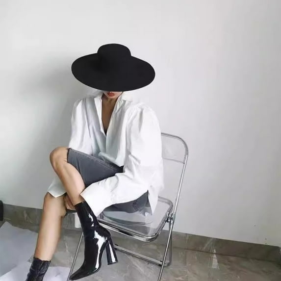Women's Classic Wide Brim Flat Top Hat Stylish Boater Style Hat for Everyday Outfits and Special Events White