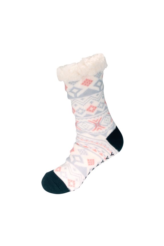 Women's Classic Winter Fleeced Thermal Cabin Crew Slipper Socks, 04 Pattern, 1 Pair