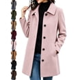 thumbnail image 1 of Women's Classic Wool Coat Lapel Collar Button Front Long Sleeve Mid Length Fall Winter Outerwear, 1 of 8