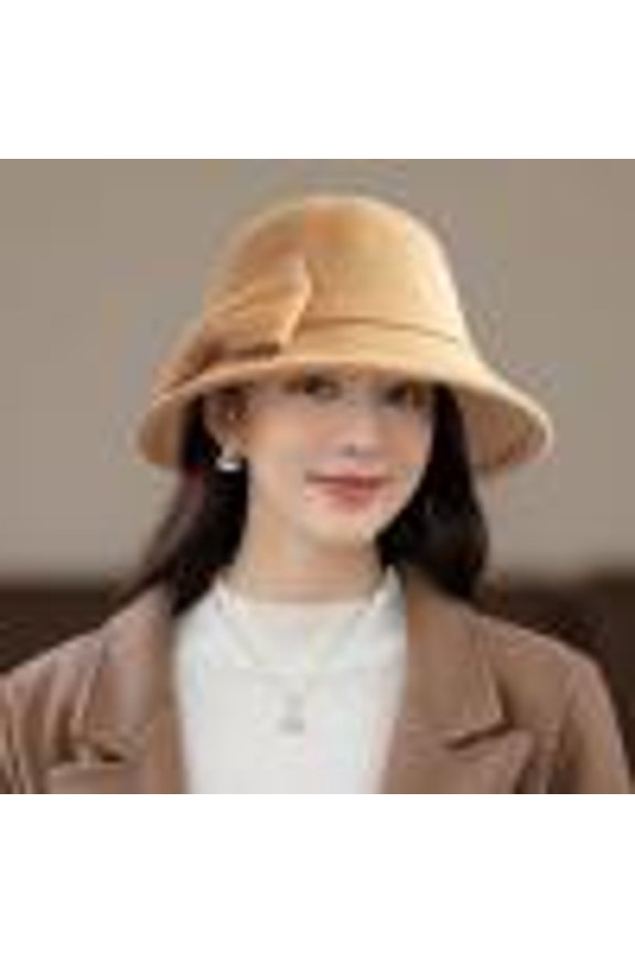 Women's Classic Wool Fedora, Round Crown Versatile Fisherman Hat, Internet Famous Retro Chic Hat for Photoshoots or Smart Casual,Beige