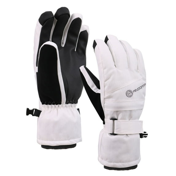 Women's Classic Zippered Pocket Touchscreen Ski Gloves,White,S