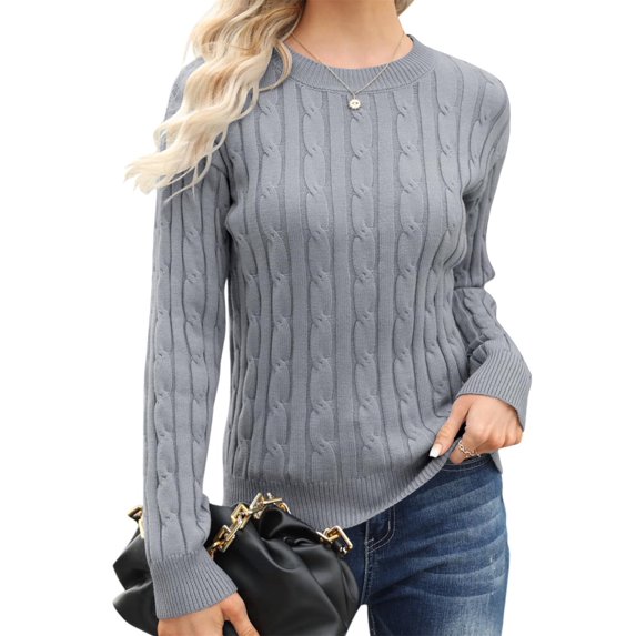 Women's Classic-fit Lightweight Cable Long Sleeve Mockneck Loose Casual Sweater Jumpers