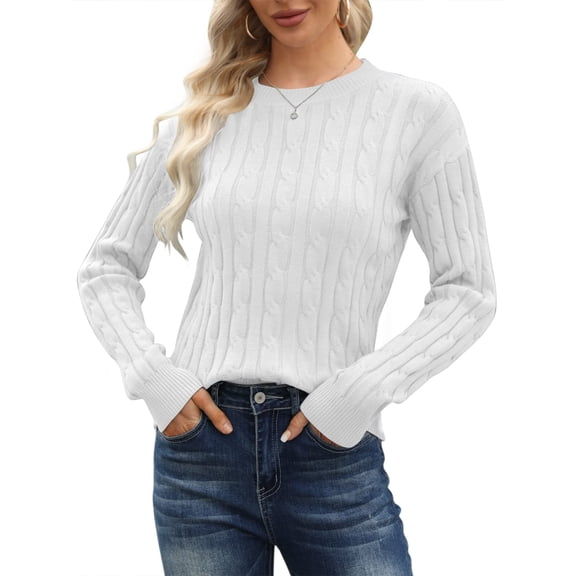 Women's Classic-fit Lightweight Cable Long Sleeve Mockneck Loose Casual Sweater Jumpers