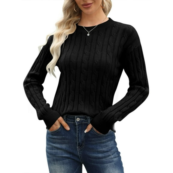 Women's Classic-fit Lightweight Cable Long Sleeve Mockneck Loose Casual Sweater Jumpers
