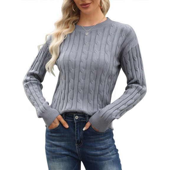 Women's Classic-fit Lightweight Cable Long Sleeve Mockneck Loose Casual Sweater Jumpers