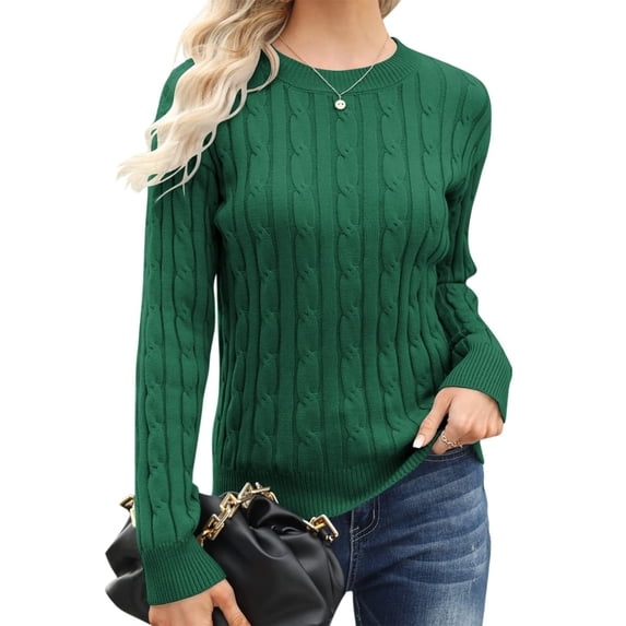 Women's Classic-fit Lightweight Cable Long Sleeve Loose Casual Sweater Jumpers