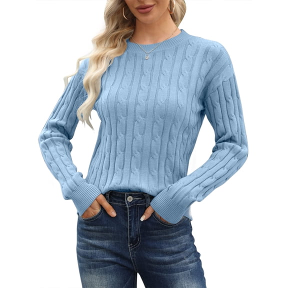 Women's Classic-fit Lightweight Cable Long Sleeve Mockneck Loose Casual Sweater Jumpers