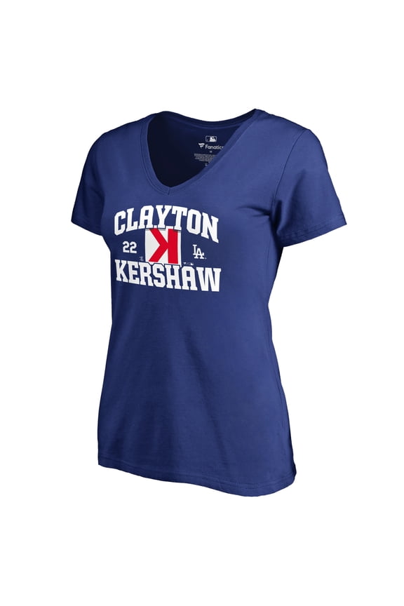 Women's Clayton Kershaw Royal Los Angeles Dodgers Player Hometown Collection V-Neck CK Strike T-Shirt