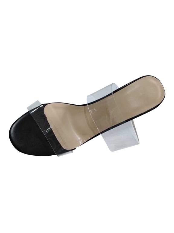 Women's Clear Heeled Sandals Square Toe Two Strap Stiletto High Heeled Sandal Transparent Strap Backless Slip on Mules Heeled Sandals